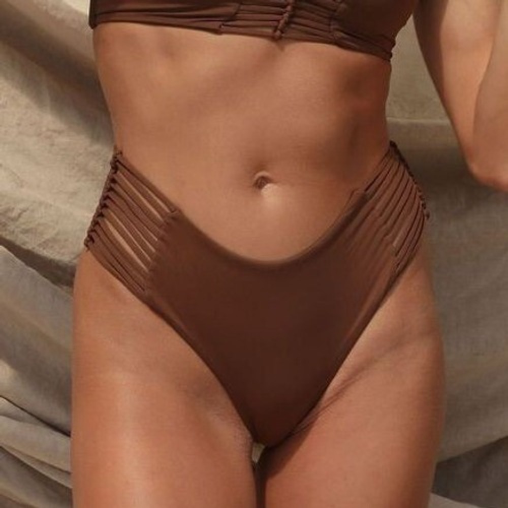 Stone Fox Swim Simone‎ Bikini Bottom With Strappy Sides Rawhide Color XS